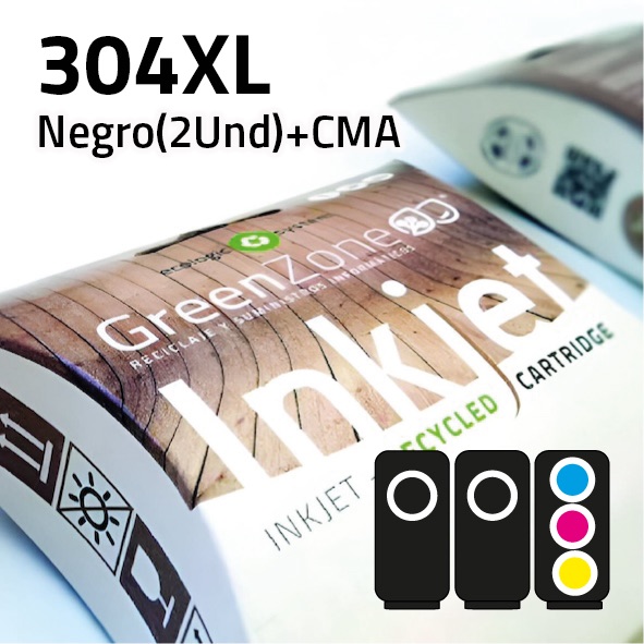 [EPGHC3X304XL] Pack cartuchos HP 304XL | 2 negros + color | alta capacidad | Green Zone
