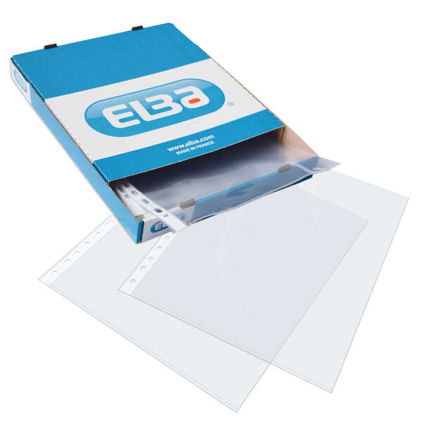 [400005365] Elba Pack de 100 Fundas Multitaladro PP 90 Micras - Tamaño Folio - Acabado Piel Naranja - Transparente 